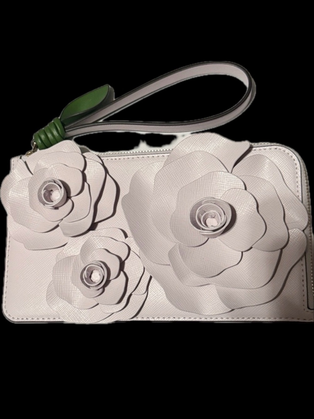 kate spade Floral Appliqué Wristlet with Green Strap Accent
